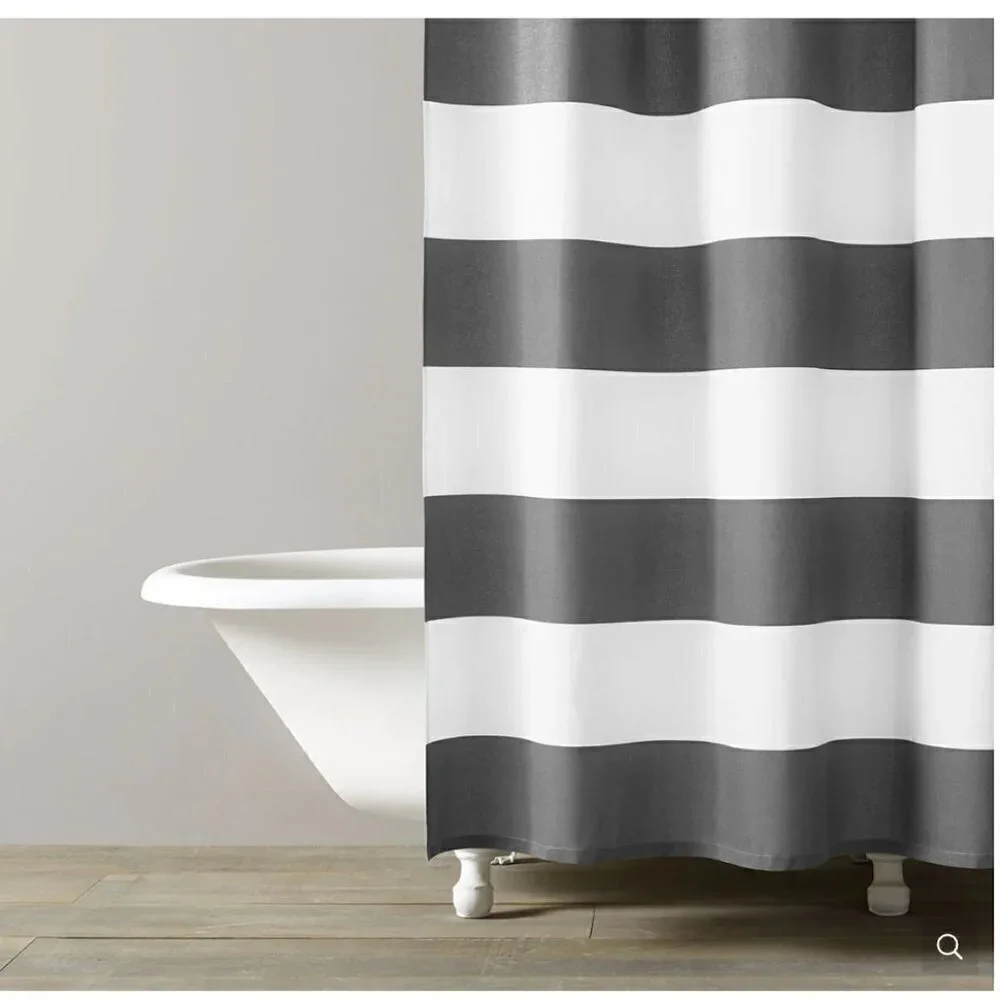 Kassatex Fine Linens Hampton Stripe Shower Curtain White Gray 100% Cotton